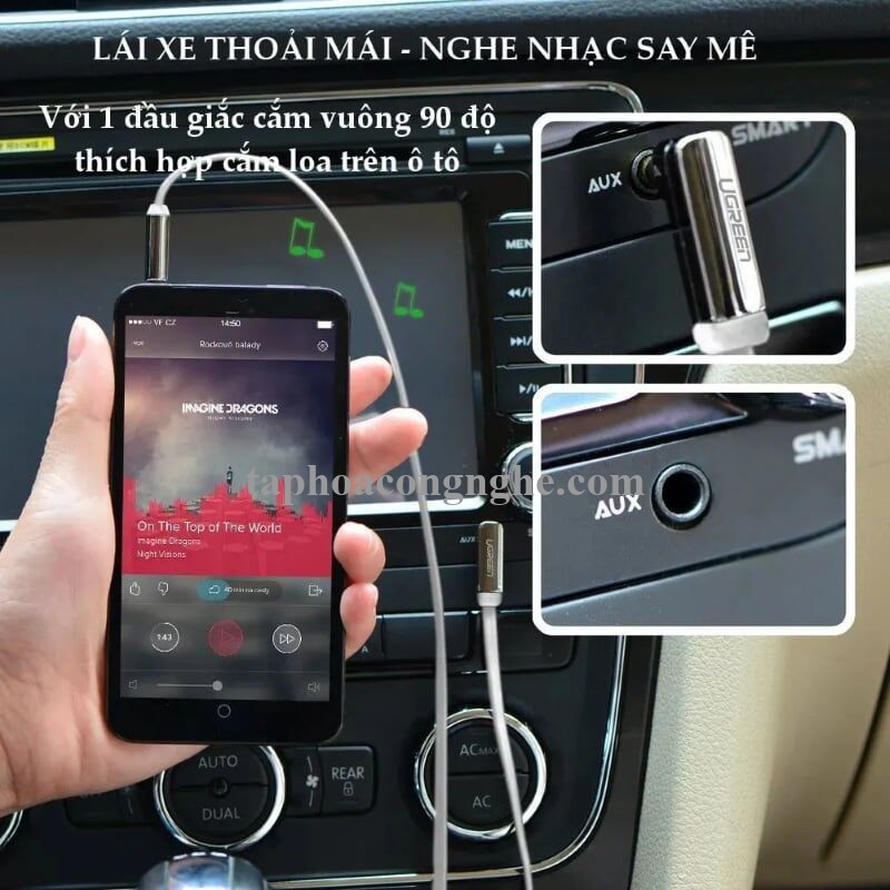 Ugreen 10760 3M Trắng Cáp âm thanh 2 đầu 3.5mm dương chữ L dây dẹt AV119 30010760